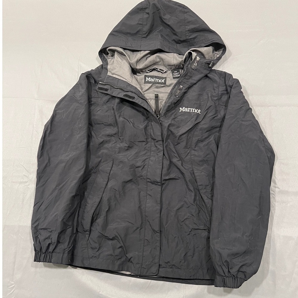 Marmot Womens Black Hooded Rain Jacket Waterproof Windbreaker Shell Size Medium
